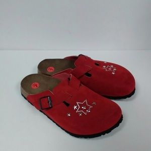 NWOT red Papillio (Birkenstocks) slip on shoes